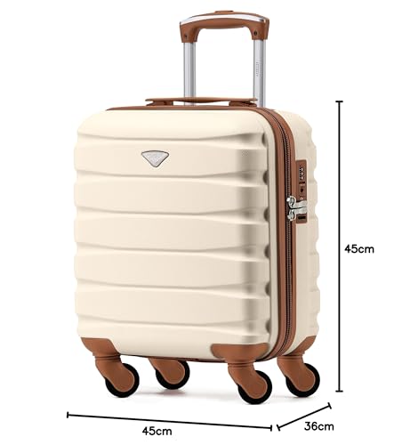 Flight Knight Bagage Cabine Leger a 4 Roues en ABS Rigide Approuve par Plus De 100 Compagnies Aeriennes, Dont Lufthansa, Air France, HOP! Ryanair et easyJet - 45x36x20cm (TSA) Creme/Marron
