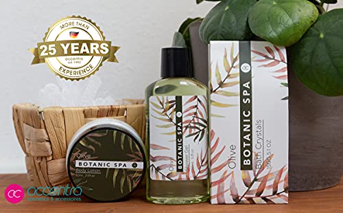 accentra Coffret cadeau OLIVE SPA dans un panier en jonc de mer - Ensemble de bain et douche - 5 pièces dans un panier décoratif en jonc de mer, cadeau d'anniversaire, kit bien-être pour les femmes