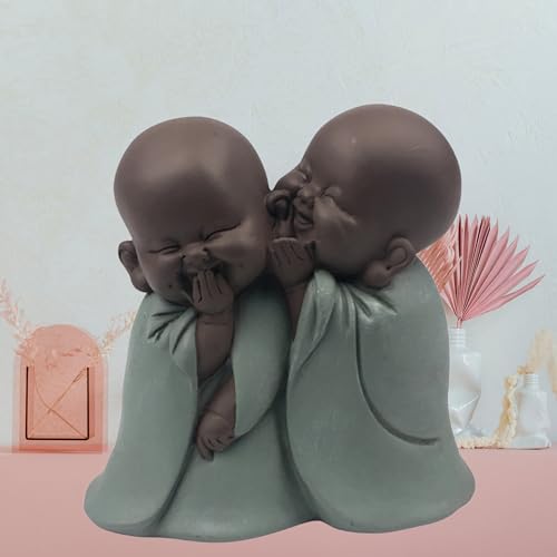 Statuette Bonze Chuchoteur – Porte Bonheur - Décoration Zen et Feng Shui – pour Créer Une Ambiance Relaxante et Spirituelle – Idée Cadeau – Hauteur: 12cm – Vert et Marron – Zen’Light