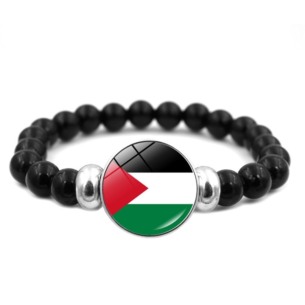 FENOHREFE Bracelet vintage en perles tissées multicouches avec drapeau de la Palestine, accessoires de bijoux, chaîne réglable pour femme, Verre
