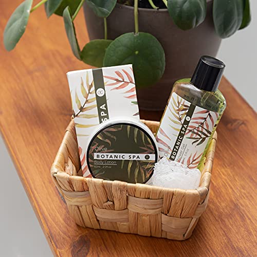 accentra Coffret cadeau OLIVE SPA dans un panier en jonc de mer - Ensemble de bain et douche - 5 pièces dans un panier décoratif en jonc de mer, cadeau d'anniversaire, kit bien-être pour les femmes