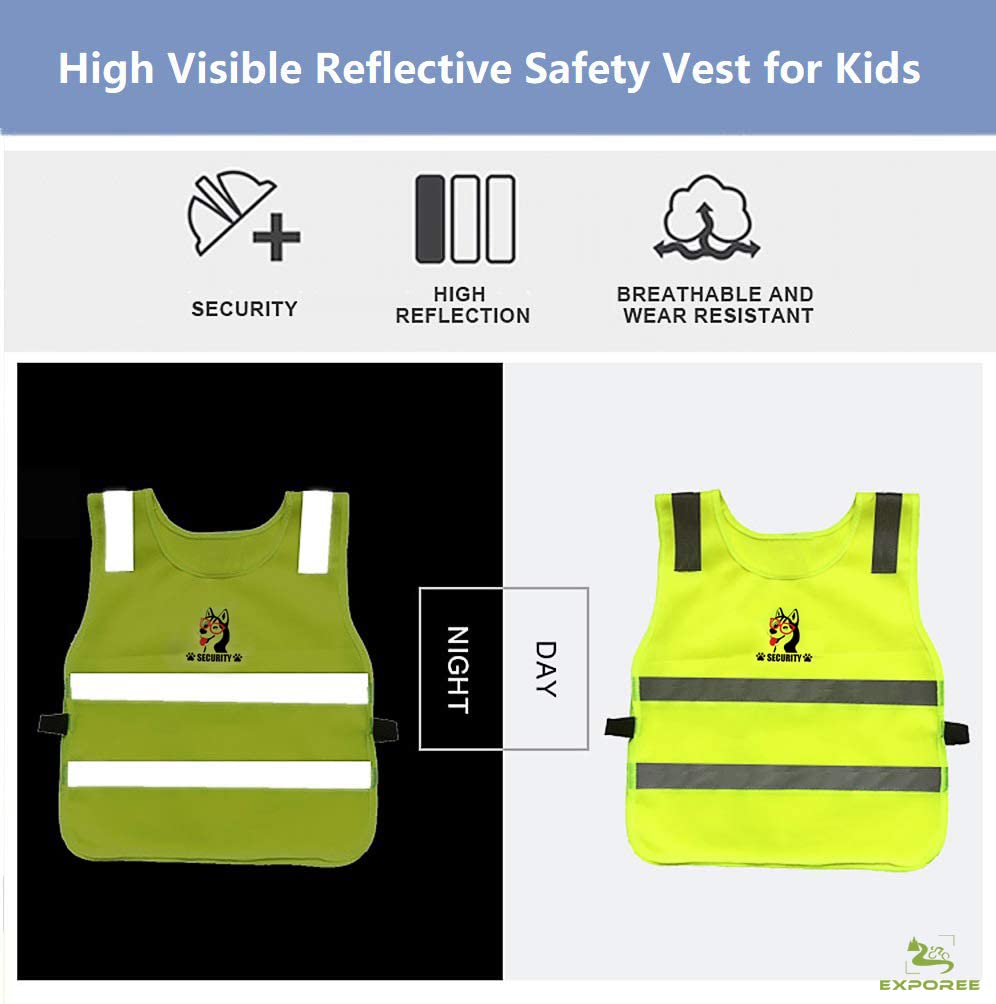 Exporee Gilet Jaune Enfant, 3 pièces Gilet Sécurité Enfants, Réflecteur Haute Visibilité Sécurité Gilet, Respirant Taille Universelle gilet reflechissant enfant pour Garçons et Filles