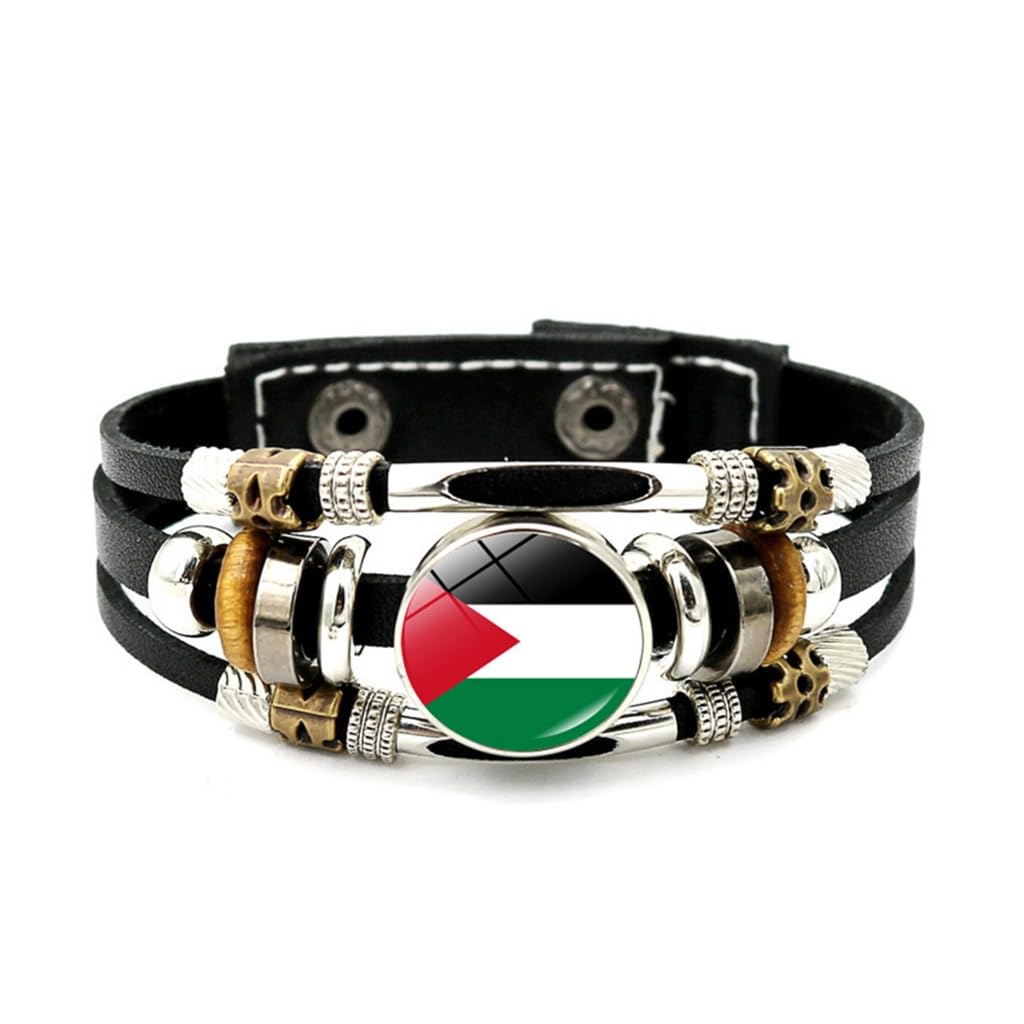 FENOHREFE Bracelet vintage en perles tissées multicouches avec drapeau de la Palestine, accessoires de bijoux, chaîne réglable pour femme, Verre