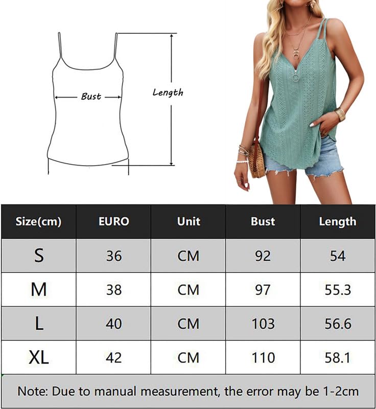 Haibang Debardeur Femme Chic et Élégant Été Top Sexy à col en V Caraco Dentelle sans Manche Bretelles Spaghetti Cami Haut Lâche Chemise Oeillet Broderie Camisole Mode Casual Tank Tops