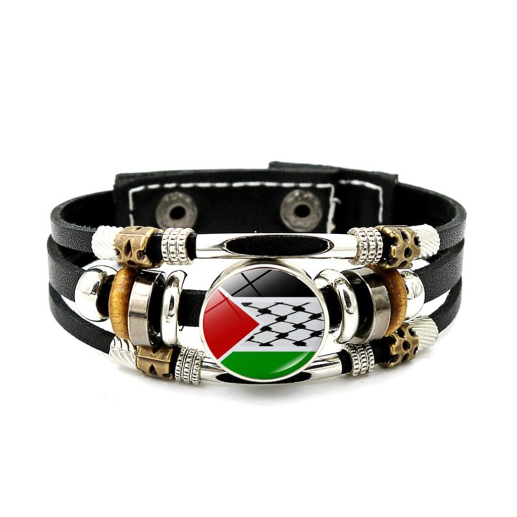 FENOHREFE Bracelet vintage en perles tissées multicouches avec drapeau de la Palestine, accessoires de bijoux, chaîne réglable pour femme, Verre
