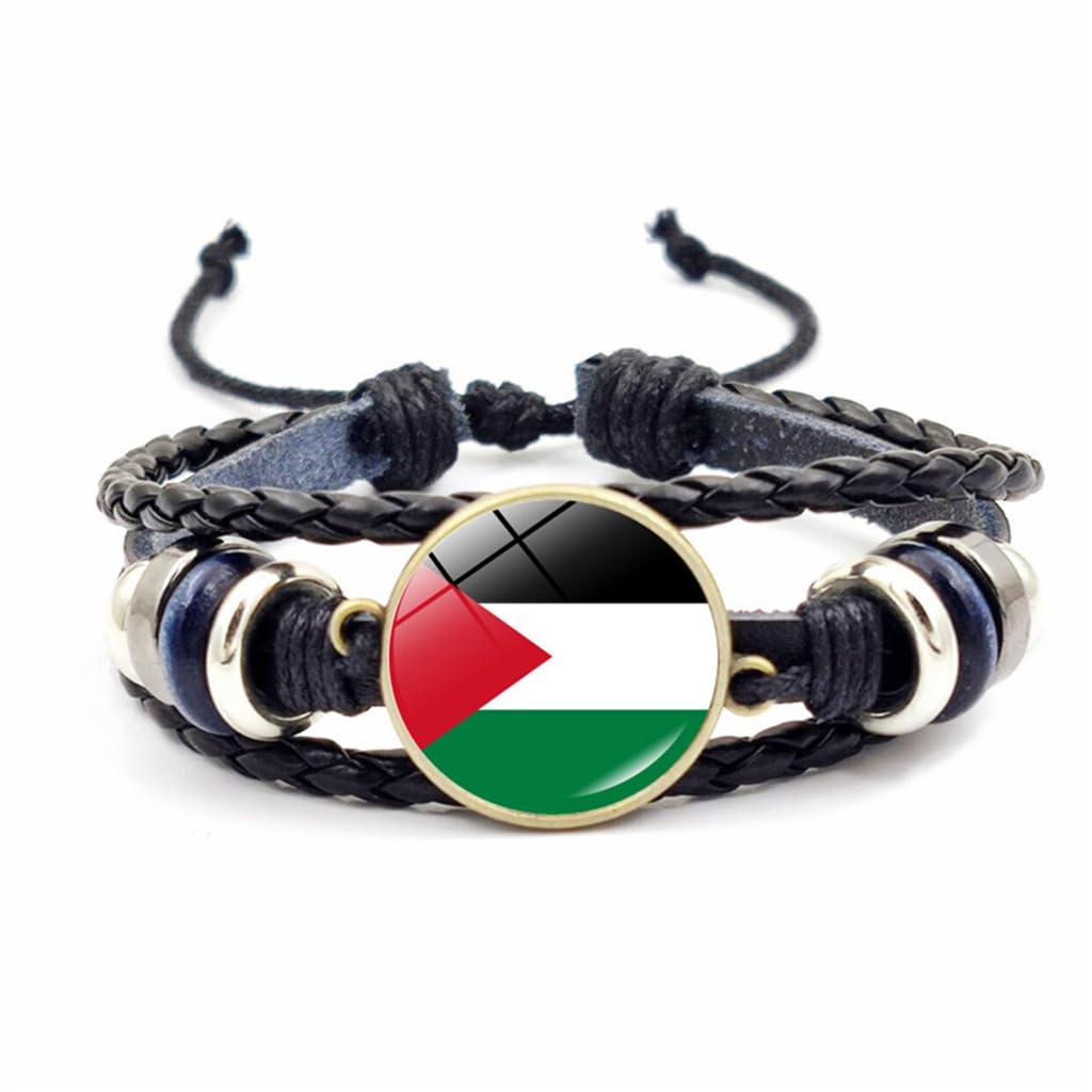 FENOHREFE Bracelet vintage en perles tissées multicouches avec drapeau de la Palestine, accessoires de bijoux, chaîne réglable pour femme, Verre