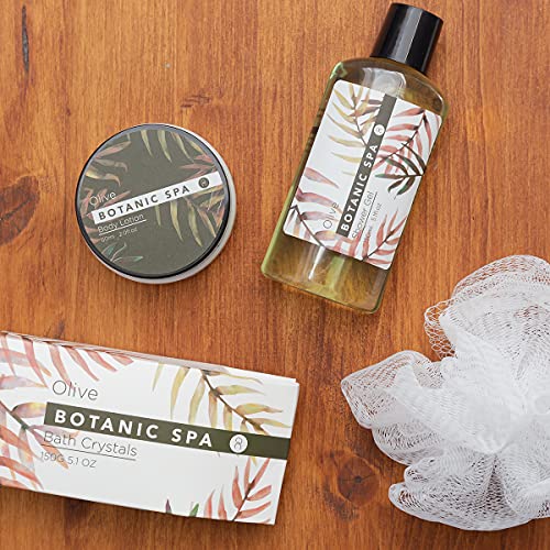 accentra Coffret cadeau OLIVE SPA dans un panier en jonc de mer - Ensemble de bain et douche - 5 pièces dans un panier décoratif en jonc de mer, cadeau d'anniversaire, kit bien-être pour les femmes