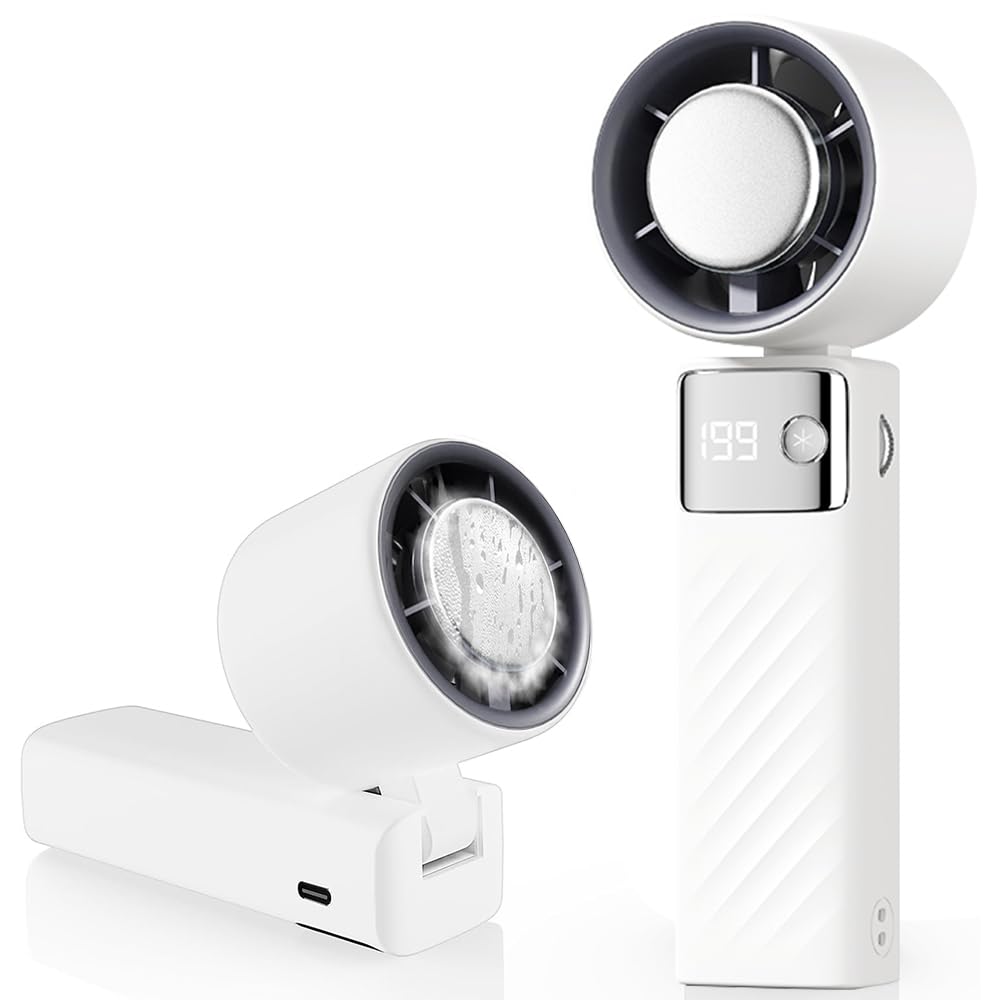 CATGIFF Ventilateur Portable, Mini Ventilateur Rechargeable 5000mAh, Petit Ventilateur Silencieux Turbo Réglable en Vitesse(1 à 199), Ventilateur Refroidissement pour Camping, Sport, Voyage (Blanc)