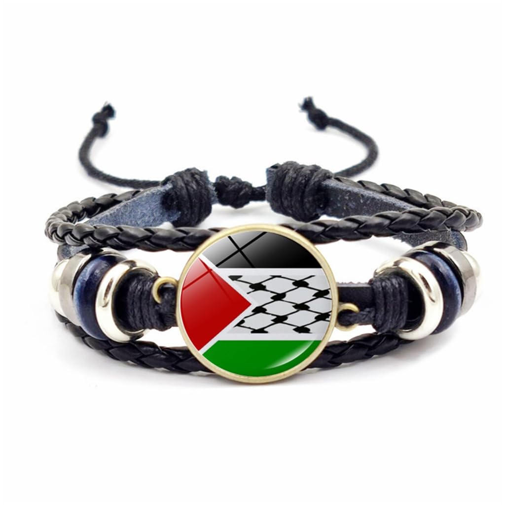 FENOHREFE Bracelet vintage en perles tissées multicouches avec drapeau de la Palestine, accessoires de bijoux, chaîne réglable pour femme, Verre