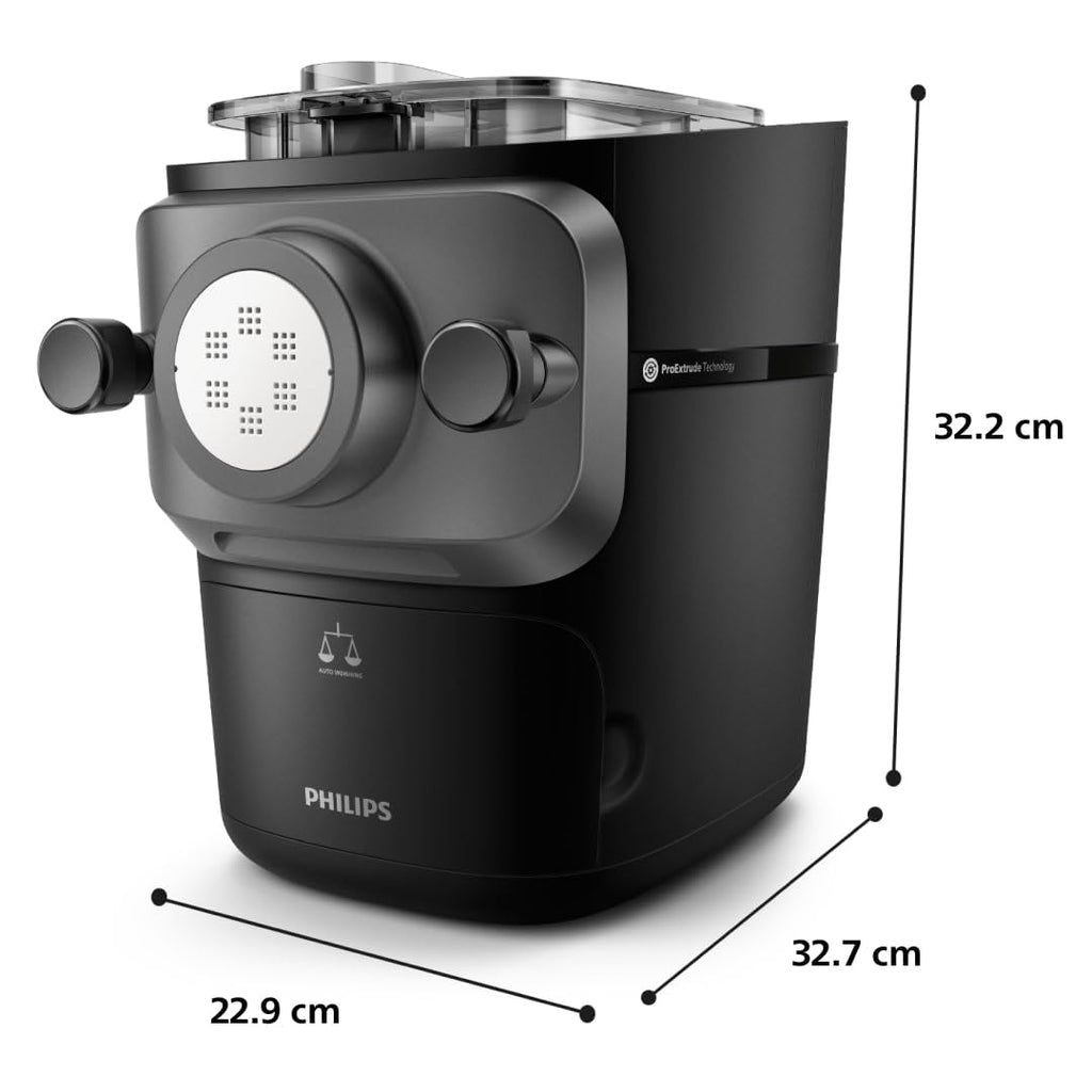 Philips Série 7000 Machine à Pâtes, Technologie ProExtrude, Pesée Automatique, 8 Disques de Forme, Pâte Parfaite, Nettoyage Facile, Jusqu'à 8 Portions, Noir (HR2665/93)