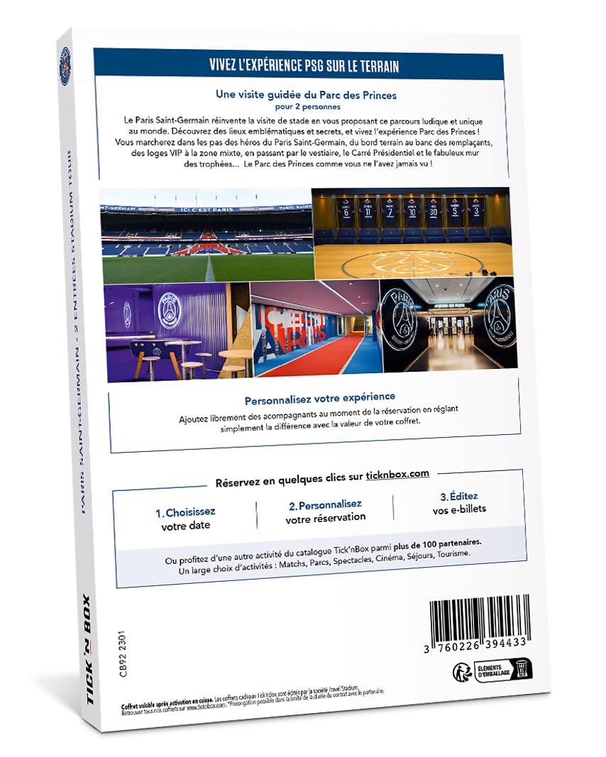 Tick&Box - Coffret Cadeau - PSG Stadium Tour - Parc des Princes - 2 entrées pour Le PSG Stadium Tour : musée + Visite du Stade - Idée Cadeau Supporter