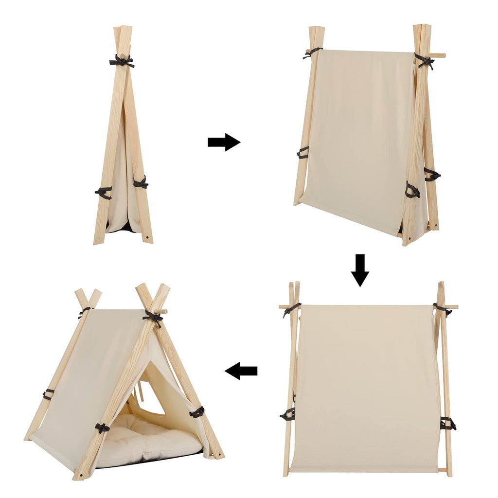 EUGAD Niche pour Chat, Tente Tipi pour Animaux de Compagnie avec Coussin Amovible et Lavable, Niche à Chien Chats Interieur, Tente en Toile avec Fenêtre pour Chat 45x45x55cm