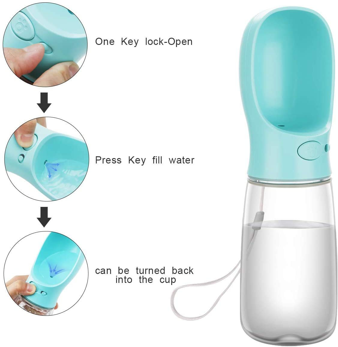 COTOP Bouteille d'eau Chien-550ML, Distributeur d'eau Portable Extérieur Chat, Gourde de Voyage, Bouteille d'eau pour Animaux de Compagnie, Qualité Alimentaire Accessoires pour Chiot Drink Water(Bleu)