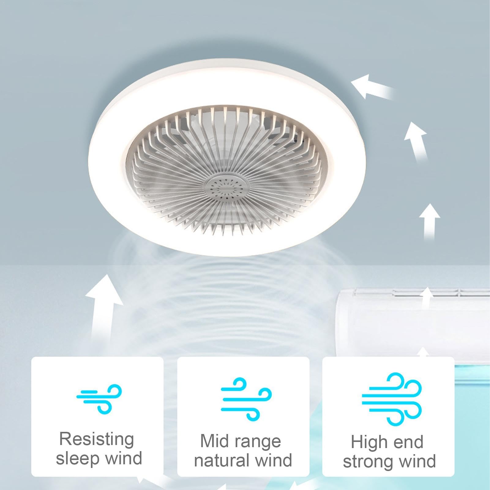 Ventilateurs de plafond avec lumières et télécommande, ventilateur de plafond LED avec lumières | Plafonnier 30W avec ventilateur et télécommande, éclairage LED intelligent à intensité variable