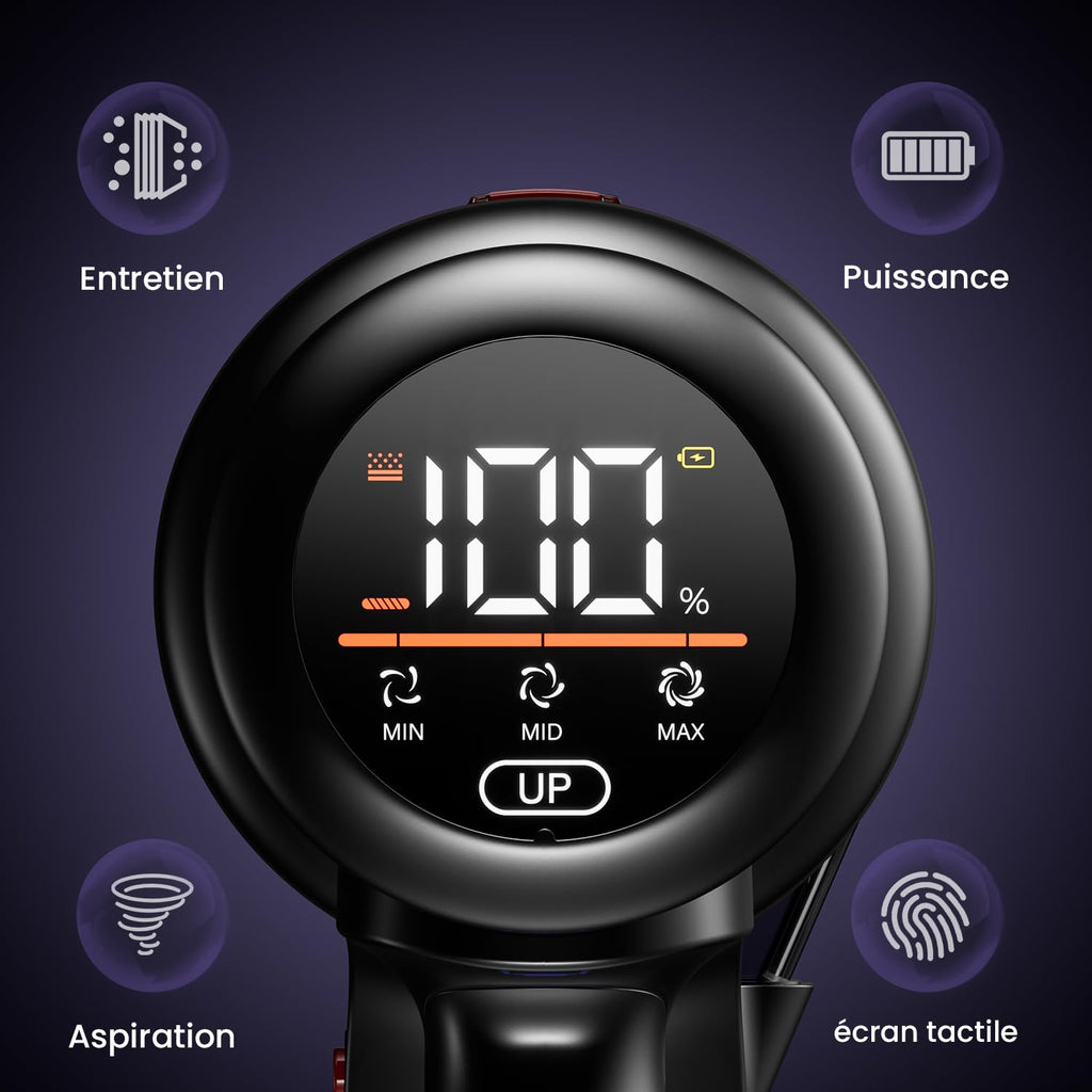 550W/45Kpa Aspirateur Balai sans Fil,70 Mins Aspirateur Sans Fil Puissant avec OLED écran Tactile et Brosse à Sol Anti-emmêlement,1,5L Aspirateur Balai pour Les Poils d'animaux/Tapis/Sols Durs