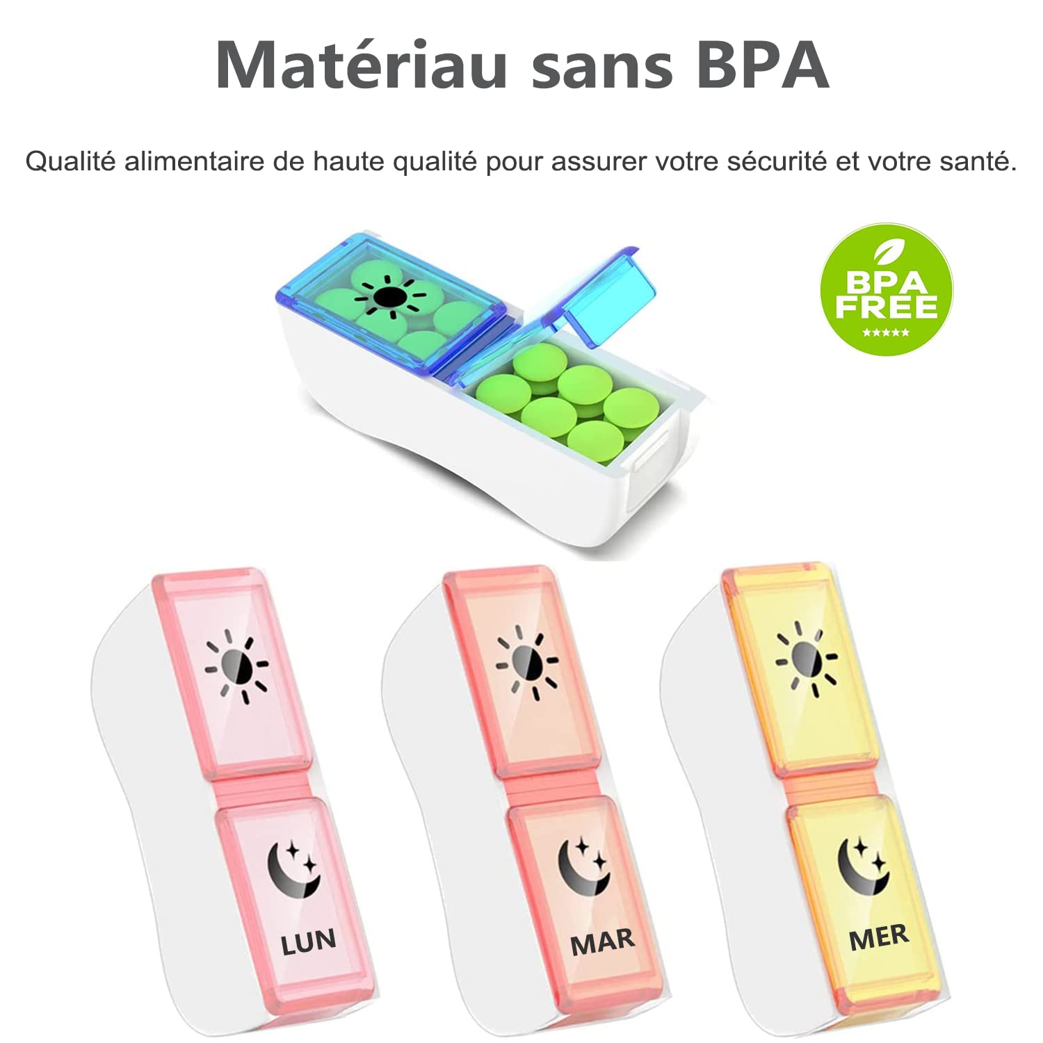 GeekerChip Pilulier Semainier Français Matin et Soir,Piluliers Medicaments 7 Jours 14 Compartiments,Pilulier Hebdomadaire 2 Fois,Facile à Ouvrir(Multicolore)