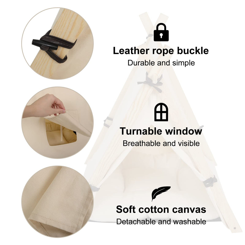 EUGAD Niche pour Chat, Tente Tipi pour Animaux de Compagnie avec Coussin Amovible et Lavable, Niche à Chien Chats Interieur, Tente en Toile avec Fenêtre pour Chat 45x45x55cm