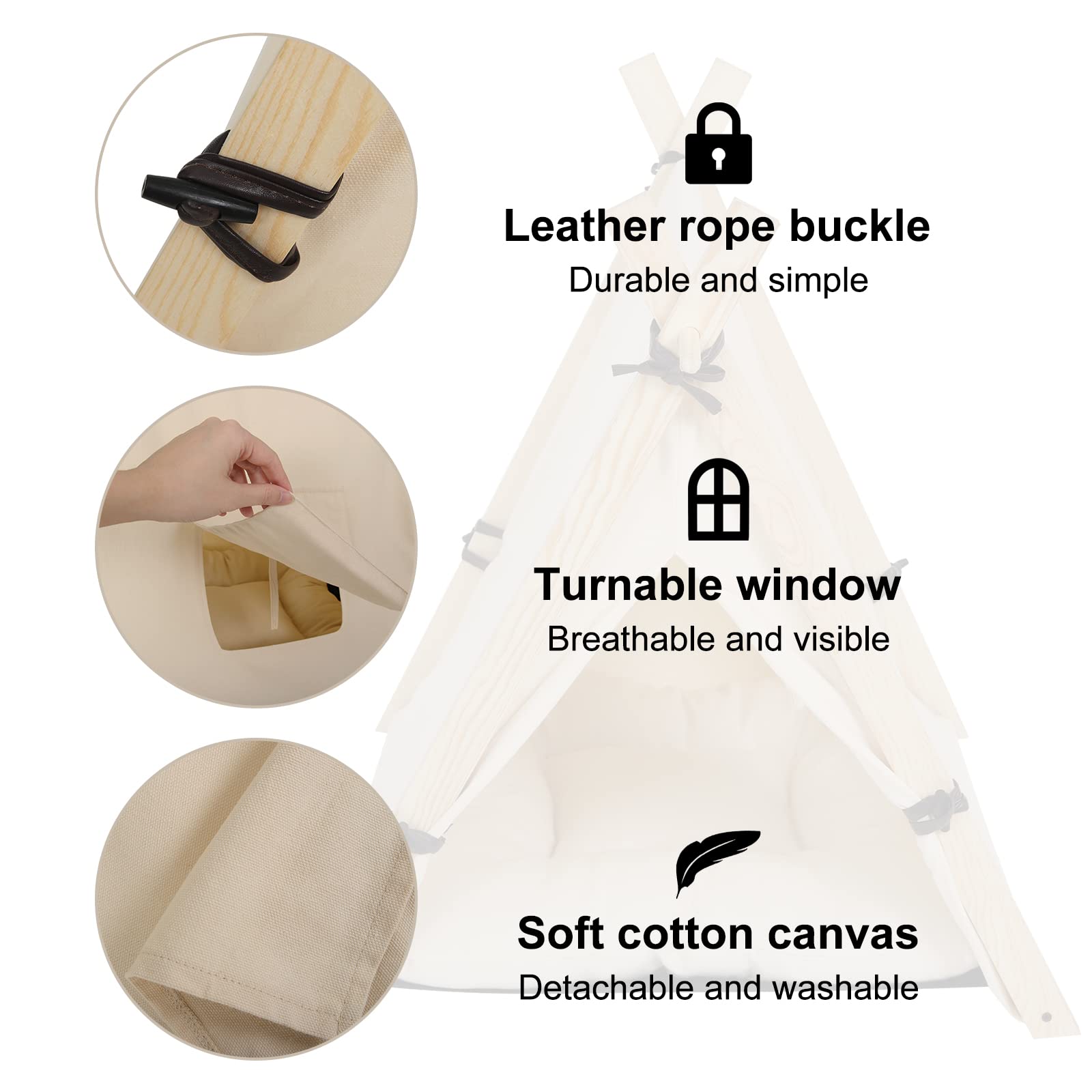 EUGAD Niche pour Chat, Tente Tipi pour Animaux de Compagnie avec Coussin Amovible et Lavable, Niche à Chien Chats Interieur, Tente en Toile avec Fenêtre pour Chat 45x45x55cm