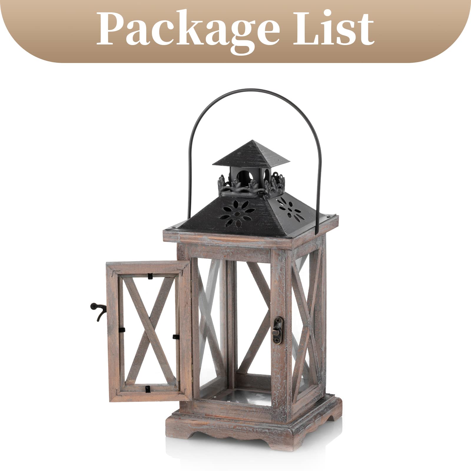 Sziqiqi Lanterne en Bois Bougeoir Vintage Lanternes à Bougie Décorative pour Rustique Mariage Centre de Table Suspendu Lanterne Ferme Décor à la Maison Intérieur et Extérieur Lanterne Décor 28cm