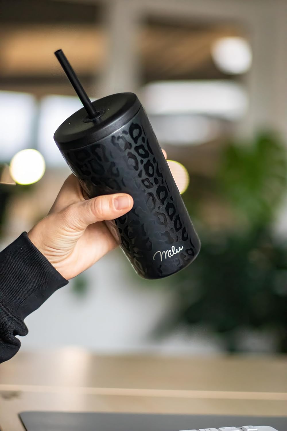 Milu Mug Isotherme 500ml - Thermo Café étanche en acier inoxydable, Tasse thermique sans BPA, 100% anti-fuite(Black Leopard, 500ml)