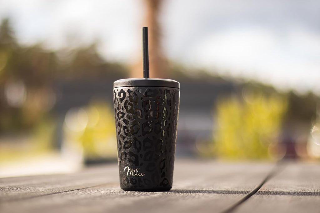 Milu Mug Isotherme 500ml - Thermo Café étanche en acier inoxydable, Tasse thermique sans BPA, 100% anti-fuite(Black Leopard, 500ml)