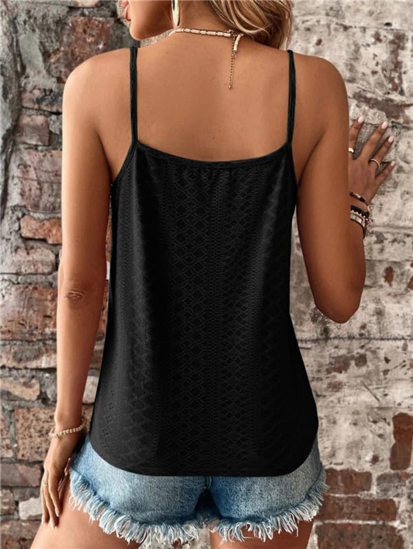 Haibang Debardeur Femme Chic et Élégant Été Top Caraco Dentelle sans Manche Bretelles Spaghetti Haut Sexy Lâche Chemise Oeillet Broderie Camisole Mode Casual Tank Tops