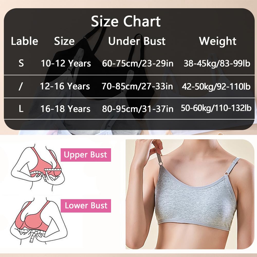 Bysion Soutien-Gorge d'entraînement sans Couture pour Filles avec Réglable Haut à Bretelles et Coussinets Fixes pour Enfants 10 à 18 Ans et Femme aux Petits Seins (Lot de 4)
