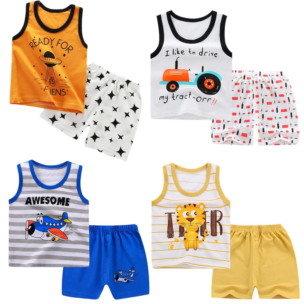 XM-Amigo 8 Pack De Garçon sans Manches T-Shirt Débardeurs Pantalons Courts Ensembles De Vêtements, Âge (3 à 4 Ans) Étiqueter:70