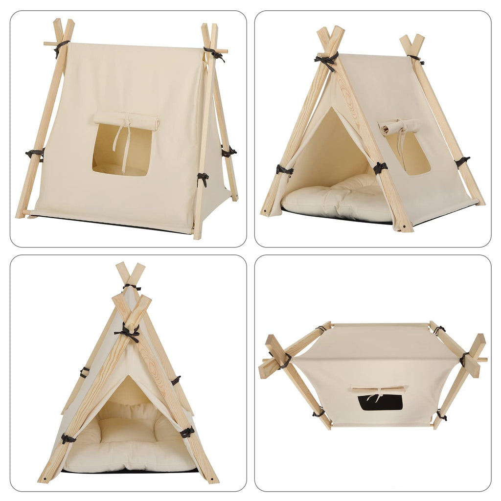 EUGAD Niche pour Chat, Tente Tipi pour Animaux de Compagnie avec Coussin Amovible et Lavable, Niche à Chien Chats Interieur, Tente en Toile avec Fenêtre pour Chat 45x45x55cm