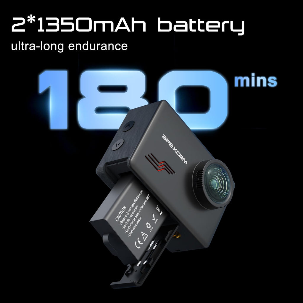 Caméra Sport 4K 60FPS 64MP Caméra Étanche 40M Action Cam WiFi avec Micro SD 64GB Écran Tactile Stabilisateur EIS avec Kits d'accessoires pour Sports Extrêmes et Loisirs