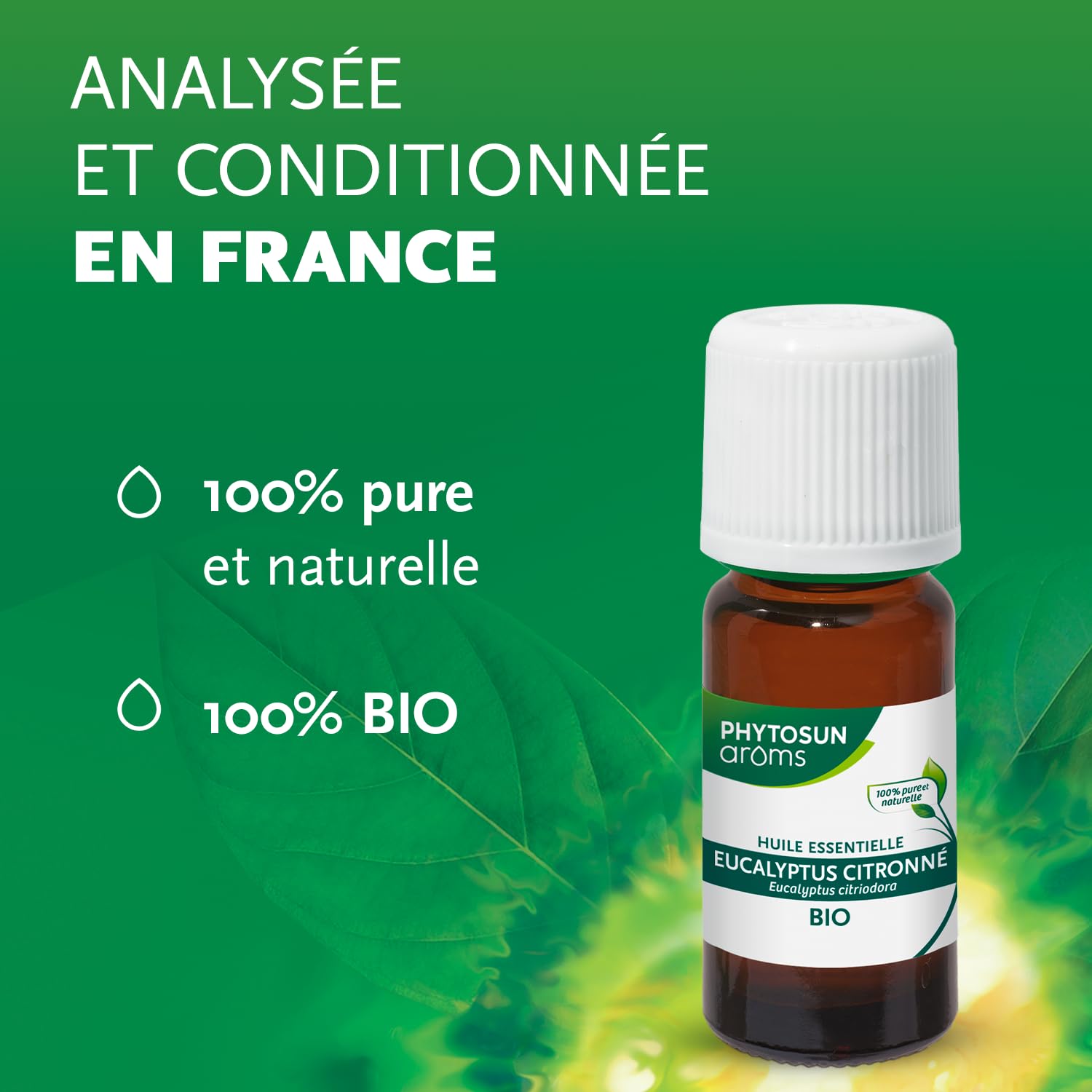 PHYTOSUN AROMS - Huile Essentielle d'Eucalyptus Citronné Bio - HEBBD - 100% Pure & Naturelle - 100% Bio - Analysée & Conditionnée en France - 10 ml