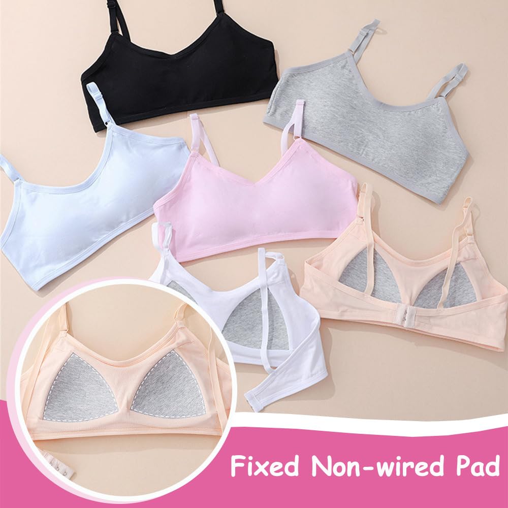 Bysion Soutien-Gorge d'entraînement sans Couture pour Filles avec Réglable Haut à Bretelles et Coussinets Fixes pour Enfants 10 à 18 Ans et Femme aux Petits Seins (Lot de 4)