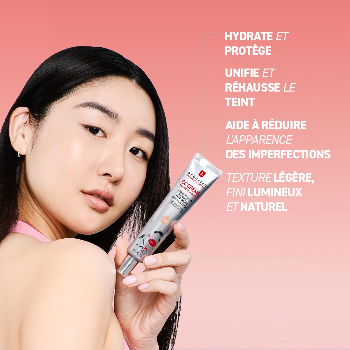 Erborian - CC Crème à la Centella Asiatica - Maquillage et Soin Illuminateur de Teint Haute Définition pour Visage - Protection Solaire SPF 25 - Soin Cosmétique Coréen - Doré 15 ml