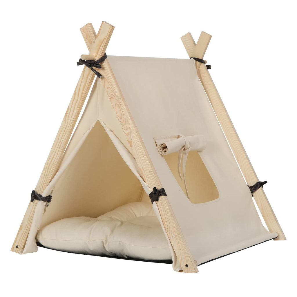 EUGAD Niche pour Chat, Tente Tipi pour Animaux de Compagnie avec Coussin Amovible et Lavable, Niche à Chien Chats Interieur, Tente en Toile avec Fenêtre pour Chat 45x45x55cm