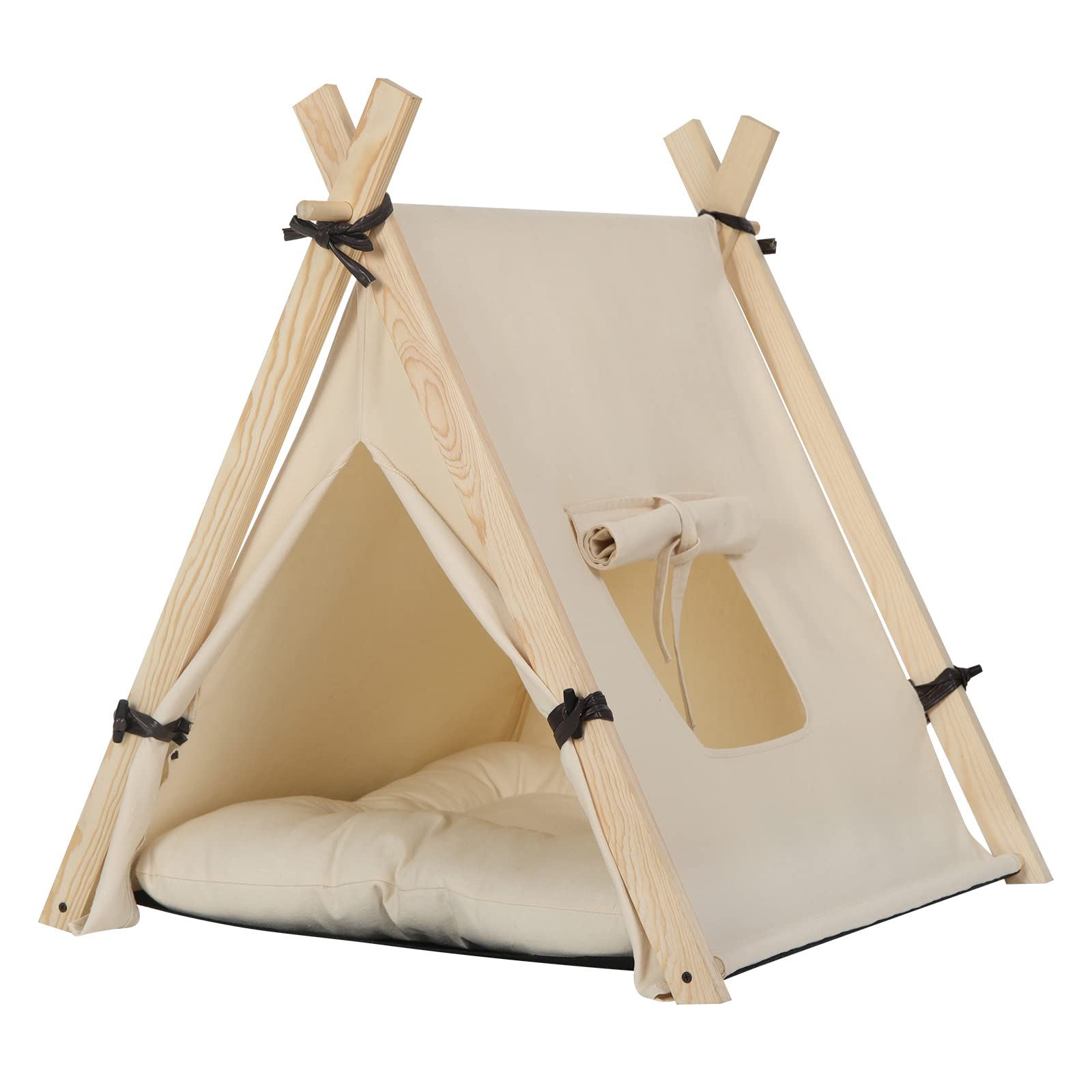 EUGAD Niche pour Chat, Tente Tipi pour Animaux de Compagnie avec Coussin Amovible et Lavable, Niche à Chien Chats Interieur, Tente en Toile avec Fenêtre pour Chat 45x45x55cm