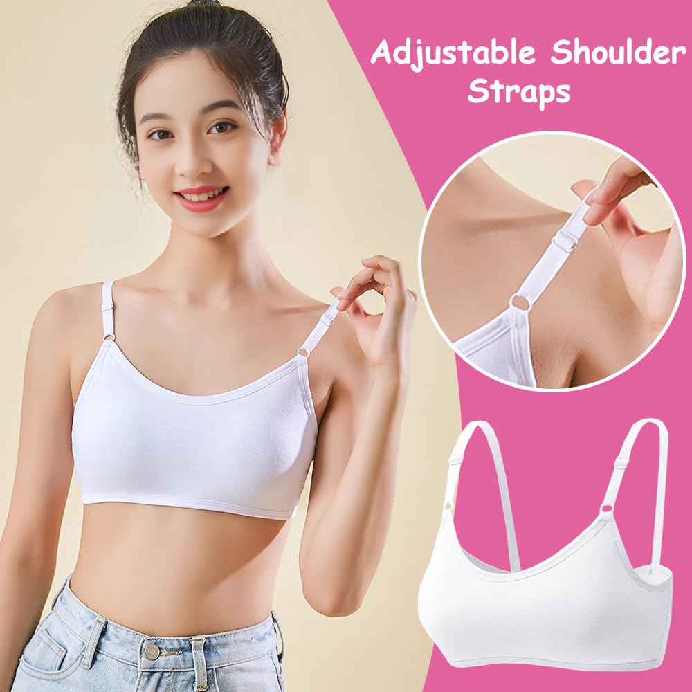 Bysion Soutien-Gorge d'entraînement sans Couture pour Filles avec Réglable Haut à Bretelles et Coussinets Fixes pour Enfants 10 à 18 Ans et Femme aux Petits Seins (Lot de 4)