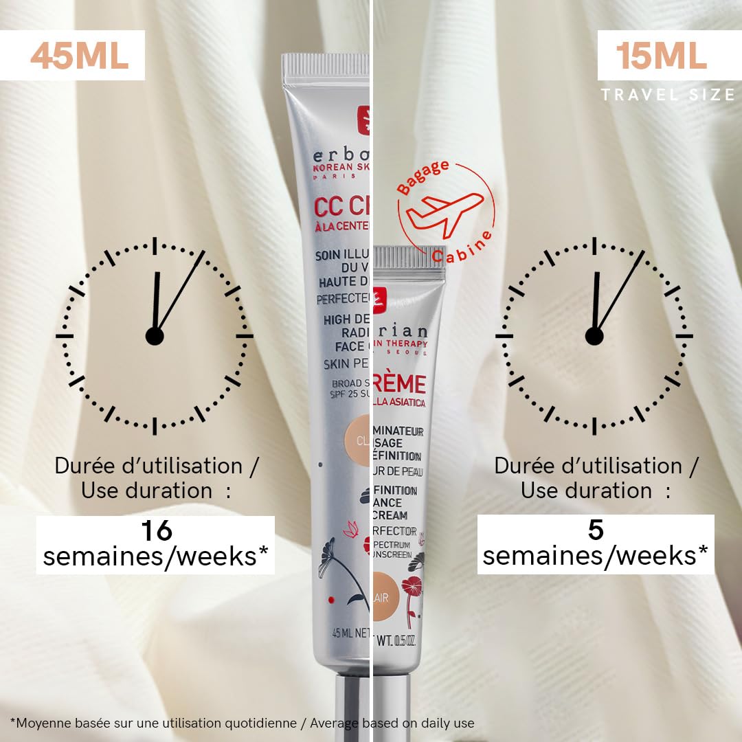 Erborian - CC Crème à la Centella Asiatica - Maquillage et Soin Illuminateur de Teint Haute Définition pour Visage - Protection Solaire SPF 25 - Soin Cosmétique Coréen - Doré 15 ml