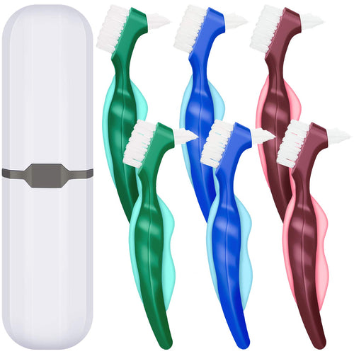 6 Pièces Brosses à Dents Brosse à Prothèse Dure Brosse de Nettoyage avec Étui de Transport Blanc pour Nettoyage de Fausses Dents