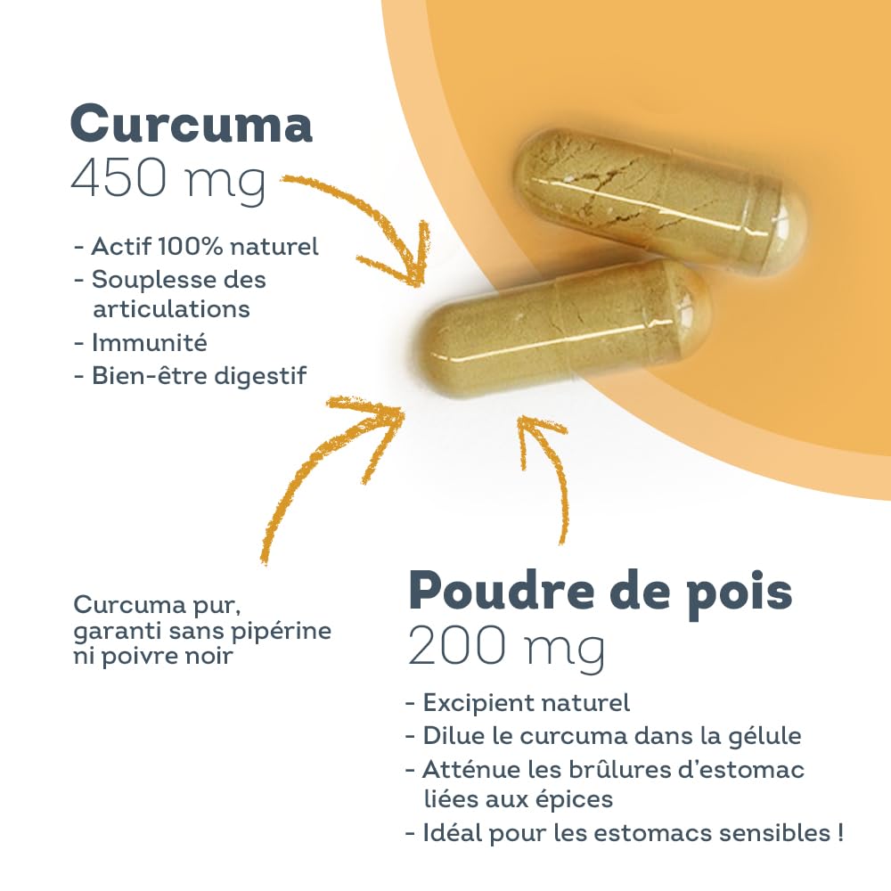 Curcuma BIO Pur Sans Pipérine ni Poivre Noir - Bien-Être Articulaire, Santé du Foie, Immunité - 90 gélules - Fabriqué en France - Vitavea