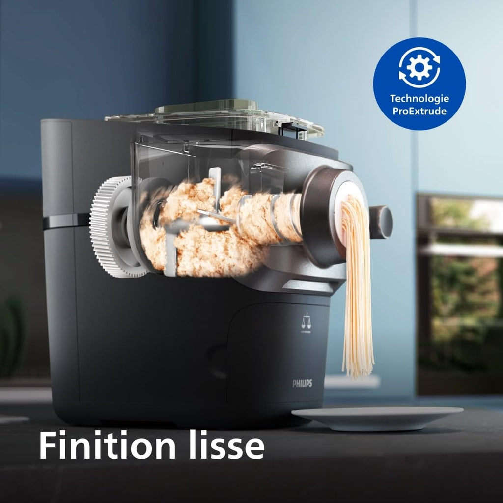 Philips Série 7000 Machine à Pâtes, Technologie ProExtrude, Pesée Automatique, 8 Disques de Forme, Pâte Parfaite, Nettoyage Facile, Jusqu'à 8 Portions, Noir (HR2665/93)