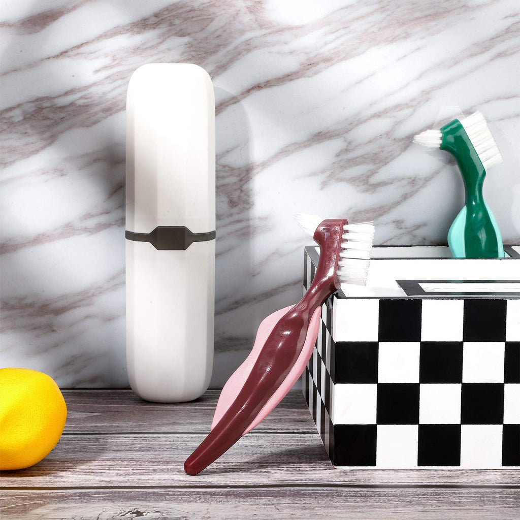 6 Pièces Brosses à Dents Brosse à Prothèse Dure Brosse de Nettoyage avec Étui de Transport Blanc pour Nettoyage de Fausses Dents