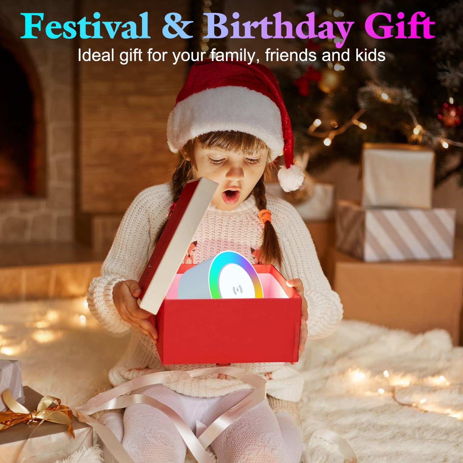 Enceinte Bluetooth Lumineuse avec 15W Chargeur Sans Fil,Lampe de Chevet Tactile avec Blanc Chaud+5 Lumières Colorées Dynamiques,Haut-parleur Veilleuse avec Support Téléphone,Cadeau Ado Fille