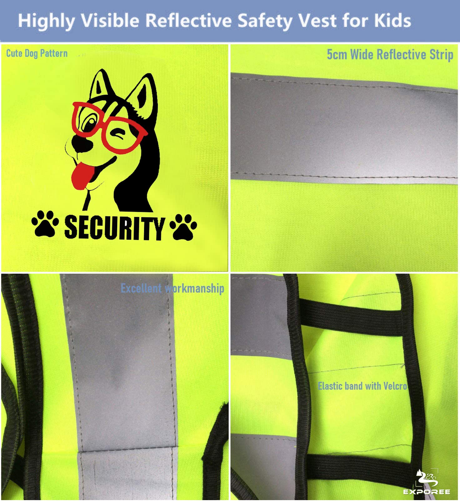 Exporee Gilet Jaune Enfant, 3 pièces Gilet Sécurité Enfants, Réflecteur Haute Visibilité Sécurité Gilet, Respirant Taille Universelle gilet reflechissant enfant pour Garçons et Filles