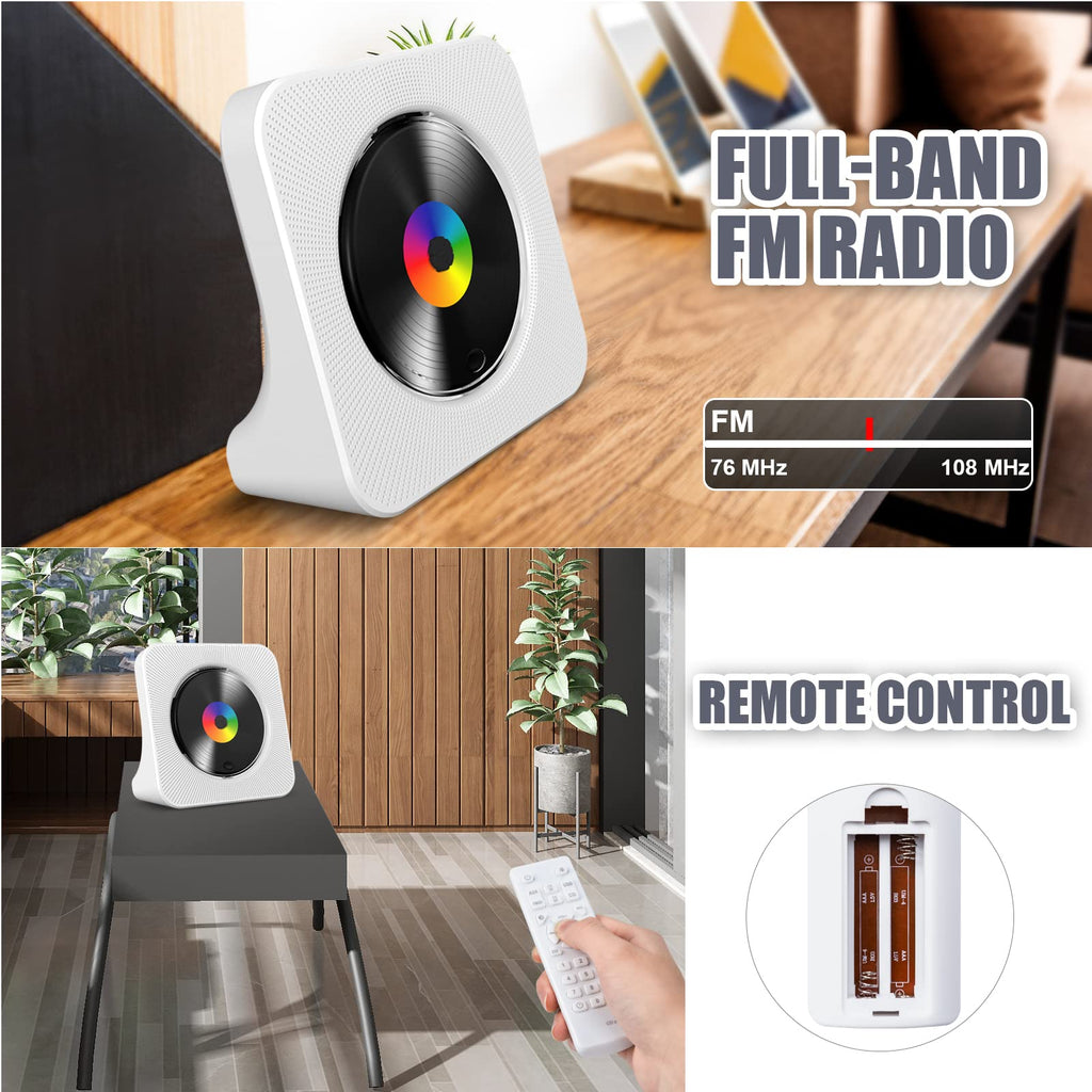 Lecteur CD de Bureau avec Bluetooth Gueray Lecteur CD Mural Haut-parleurs HiFi Intégrés Portables avec écran LED Audio Domestique Boombox Radio FM USB Type-c Lecteur de Musique MP3