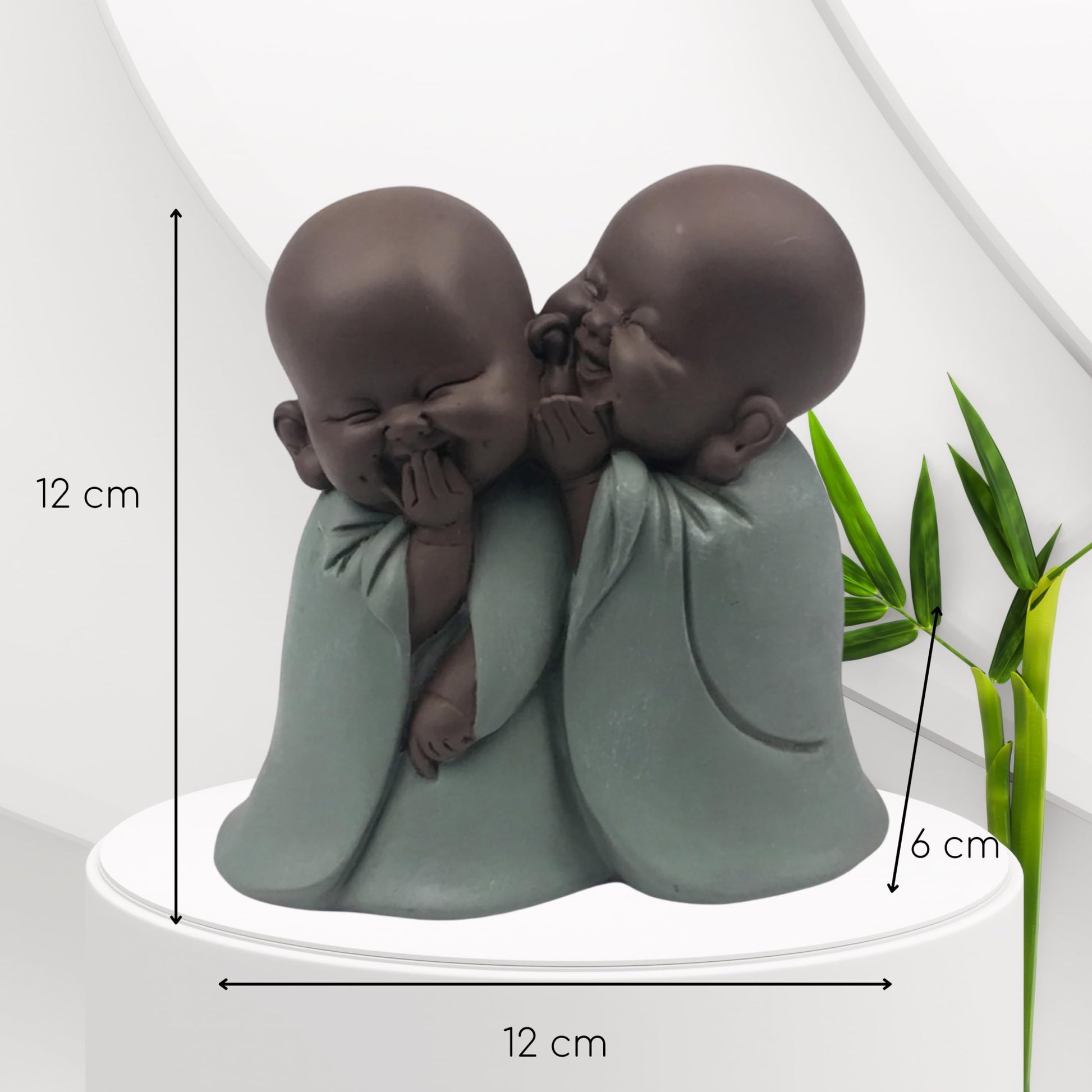 Statuette Bonze Chuchoteur – Porte Bonheur - Décoration Zen et Feng Shui – pour Créer Une Ambiance Relaxante et Spirituelle – Idée Cadeau – Hauteur: 12cm – Vert et Marron – Zen’Light