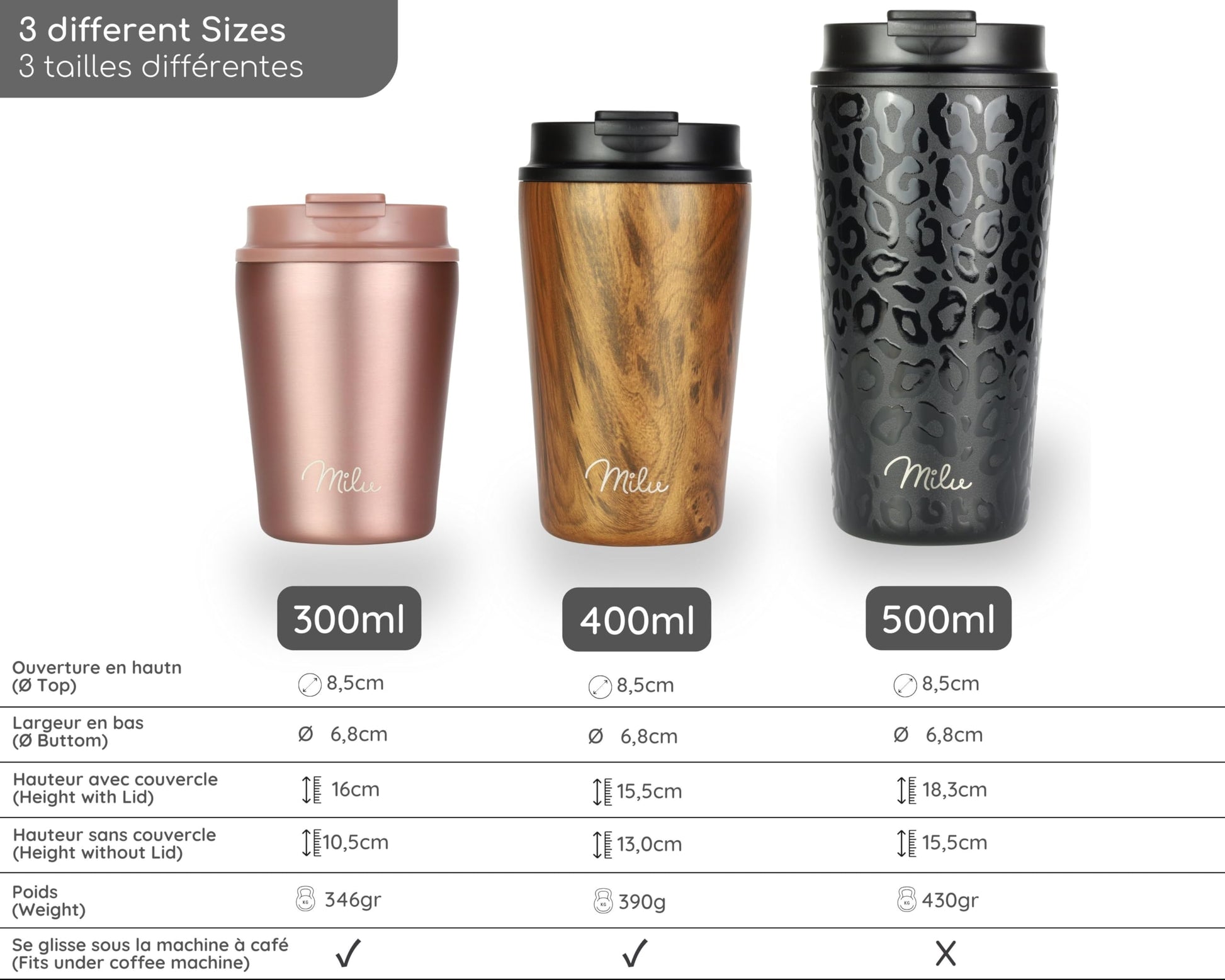 Milu Mug Isotherme 500ml - Thermo Café étanche en acier inoxydable, Tasse thermique sans BPA, 100% anti-fuite(Black Leopard, 500ml)