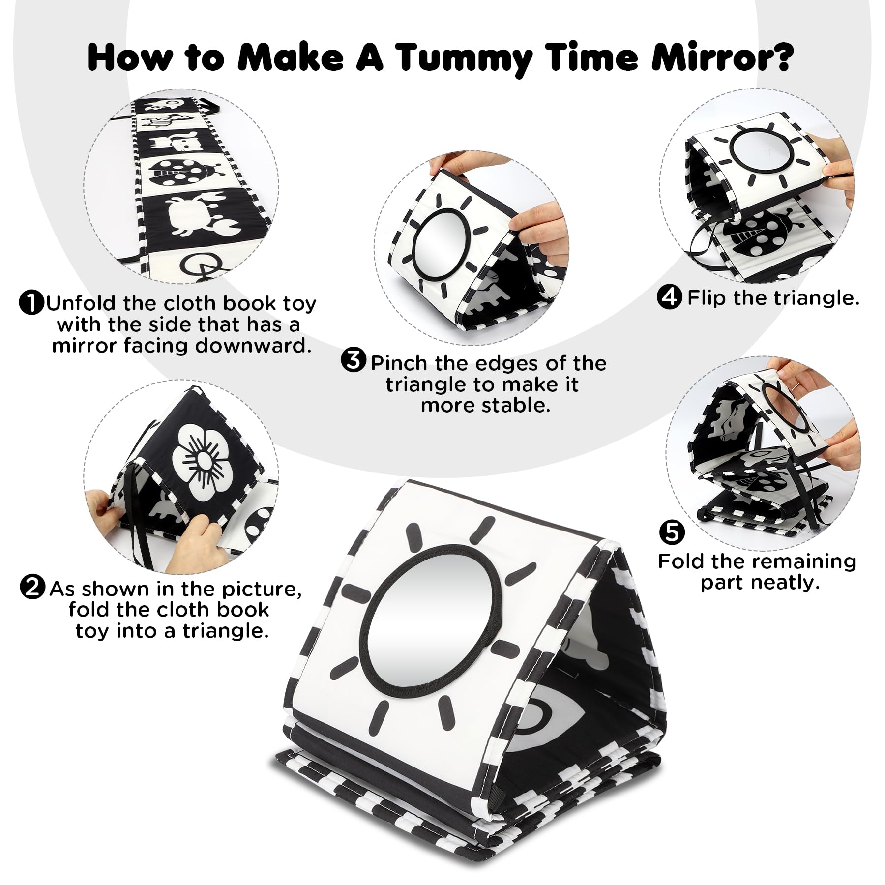 URMYWO Livre Tissu bébé eveil,Livre Noir et Blanc Bébé Montessori,Livre sensoriel pour bébé à fort contraste,jouet bebe 0 3 6 12 Mois livres d'éveil Cadeaux pour bébés