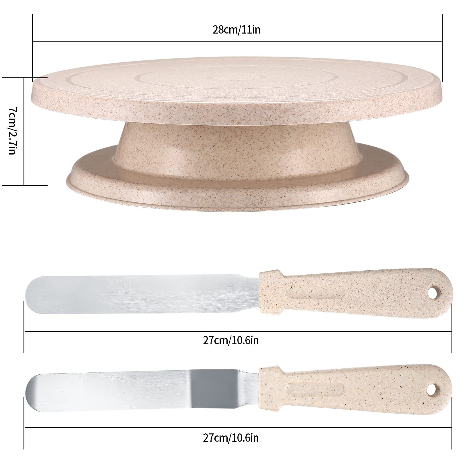 Outils de Plateau Tournant pour Gâteaux, Kits de Fournitures Support Assiettes de Décoration de Gâteaux, avec Grattoirs à Gâteaux, Spatules, Poches à Douille et Embouts de Tuyauterie