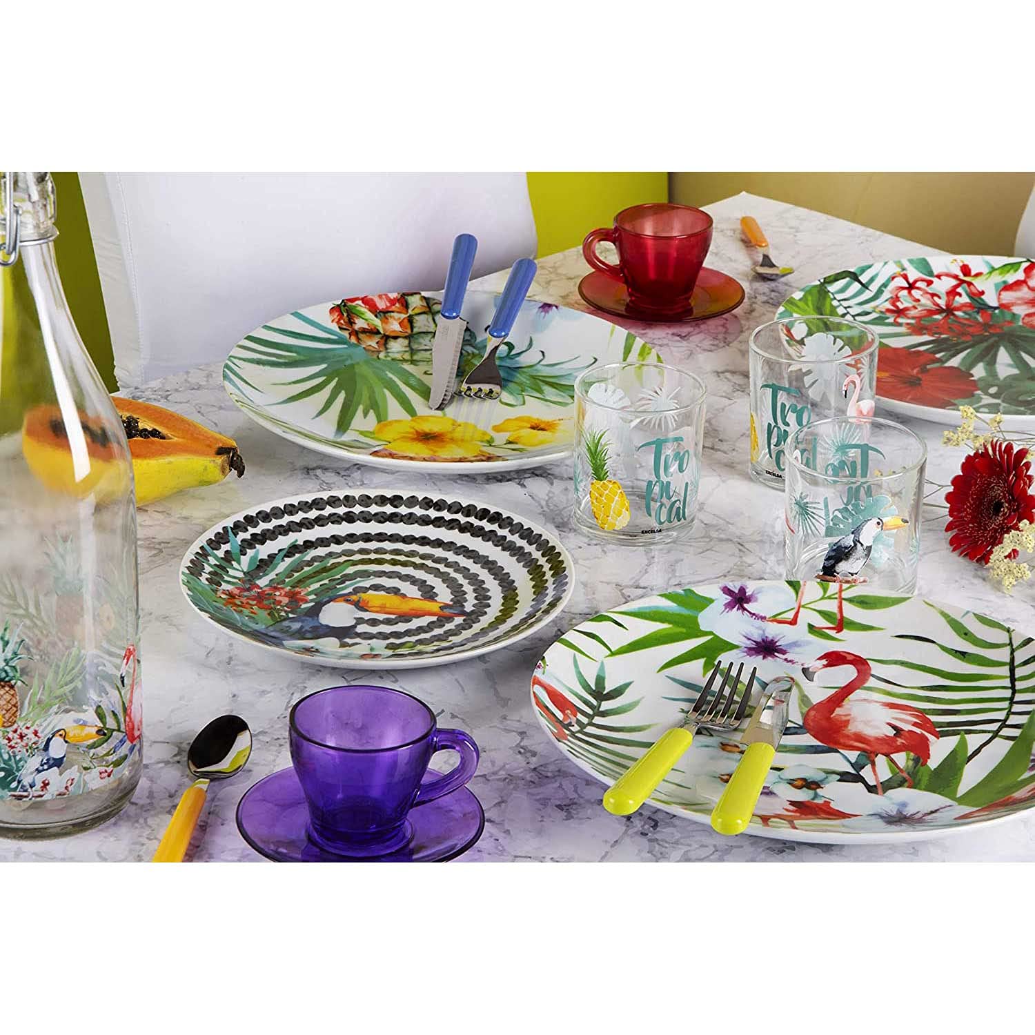 Excelsa Tropical Chic Service Table, Porcelaine, multicolore, 18 unités