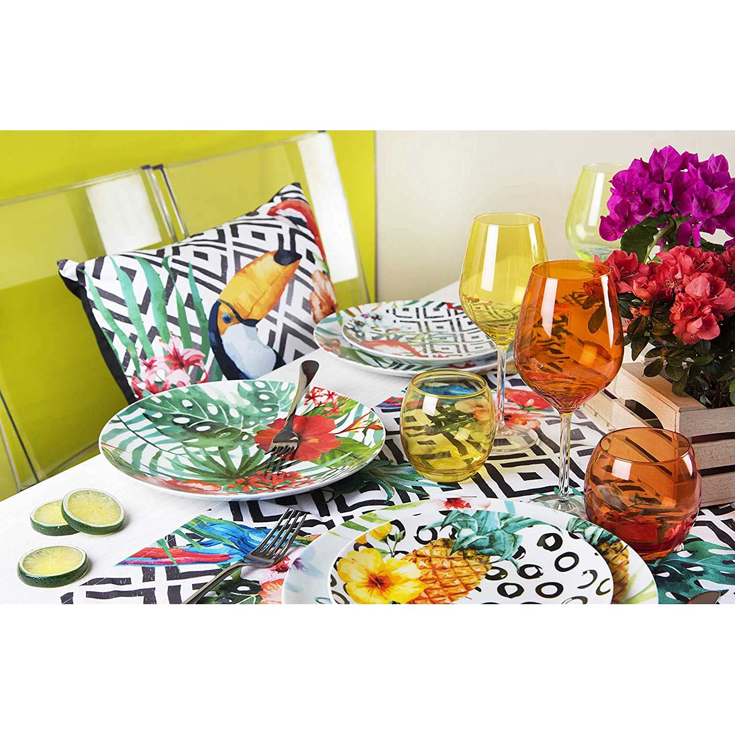 Excelsa Tropical Chic Service Table, Porcelaine, multicolore, 18 unités